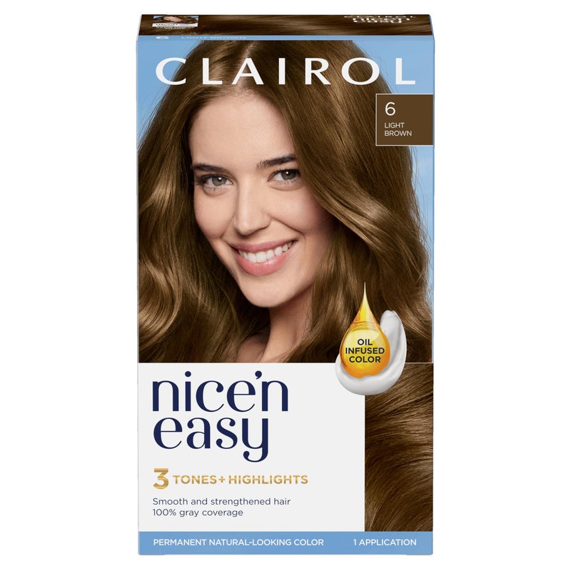 Clairol Nice'n Easy Permanent Hair Dye, 6 Light Brown Hair Color, Pack of 1 - Image 1